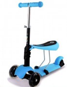 Самокат детский Playshion Scooter M-1 3в1 со светящимися колесами и съемным регулируемым сиденьем (голубой) SWAT - Подарки для детей