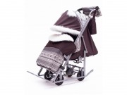 Санки-коляска детские "Скандинавия - 5УМ Люкс + ВК" коричнево-серый цвет рамы белый - Подарки для детей