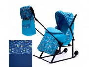 Санки-коляска детские "Зимняя сказка 3В" синий цвет рамы белый - Подарки для детей